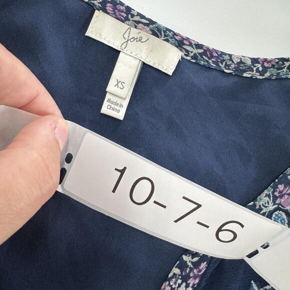 Joie Dress Womens Extra‎ Small XS Blue Purple Emlen Floral Silk Boho Peasant - Picture 6 of 10